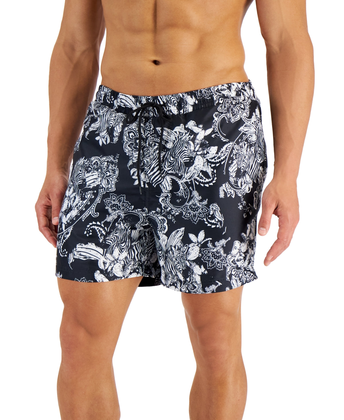 Calções de banho masculinos INC International Concepts Zebra 5, pretos, tamanho extragrande