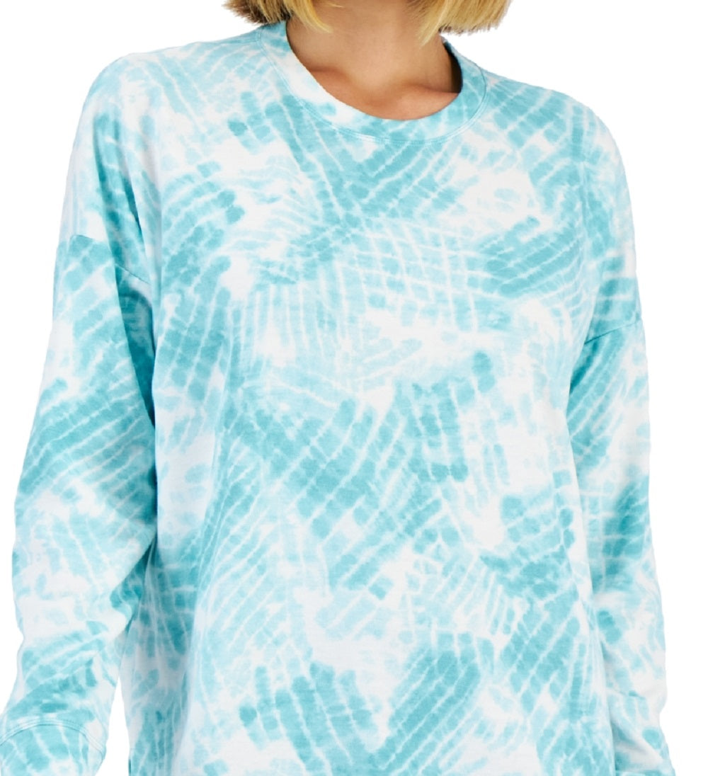 ID Ideology Blusa feminina com decote redondo e fenda tingida, azul, tamanho grande