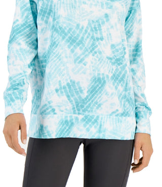 ID Ideology Blusa feminina com decote redondo e fenda tingida, azul, tamanho grande