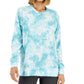 ID Ideology Blusa feminina com decote redondo e fenda tingida, azul, tamanho grande