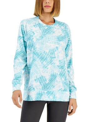 ID Ideology Blusa feminina com decote redondo e fenda tingida, azul, tamanho grande