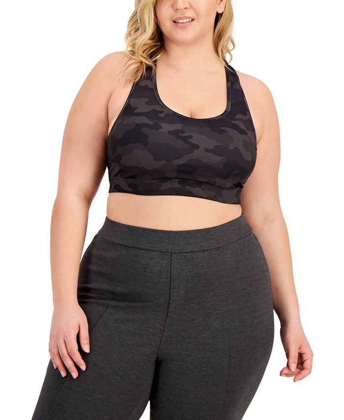Sutiã esportivo feminino ID Ideology com estampa camuflada de impacto médio, preto, tamanho 1X