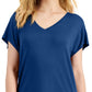 Camiseta feminina com decote em V da INC International Concepts, azul, tamanho pequeno