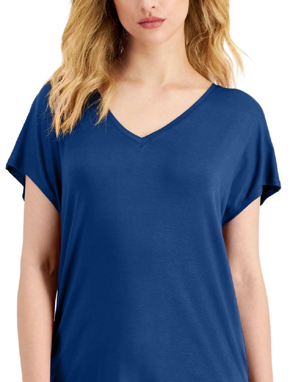 Camiseta feminina com decote em V da INC International Concepts, azul, tamanho pequeno