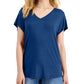 Camiseta feminina com decote em V da INC International Concepts, azul, tamanho pequeno
