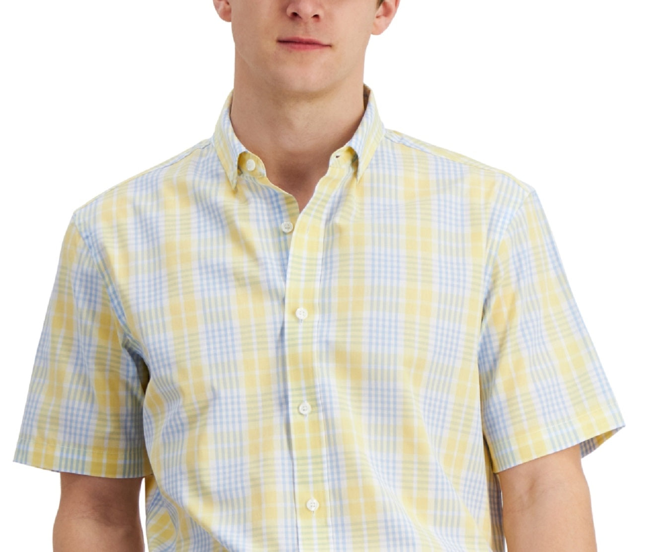 Camisa Masculina Club Room Manga Curta Estampada Amarela Tamanho Grande