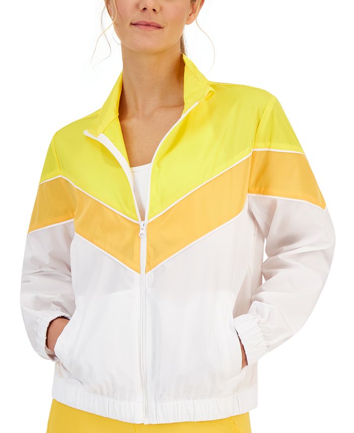 ID Ideology Jaqueta corta-vento feminina listrada Chevron, amarela, tamanho XX-G