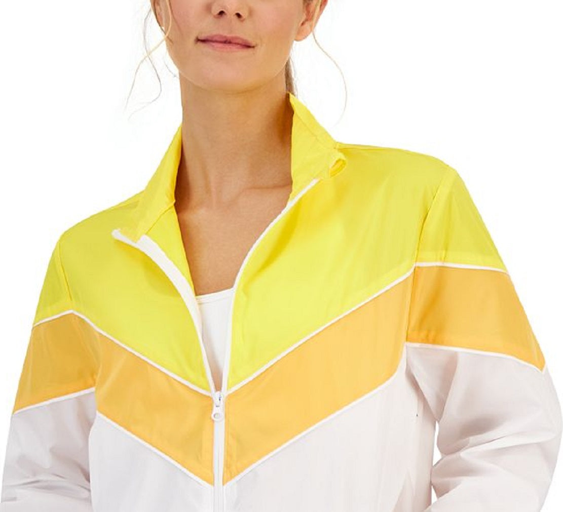 ID Ideology Jaqueta corta-vento feminina listrada Chevron, amarela, tamanho XX-G
