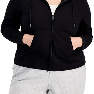 Jaqueta feminina com capuz e zíper ID Ideology preta, tamanho 3X