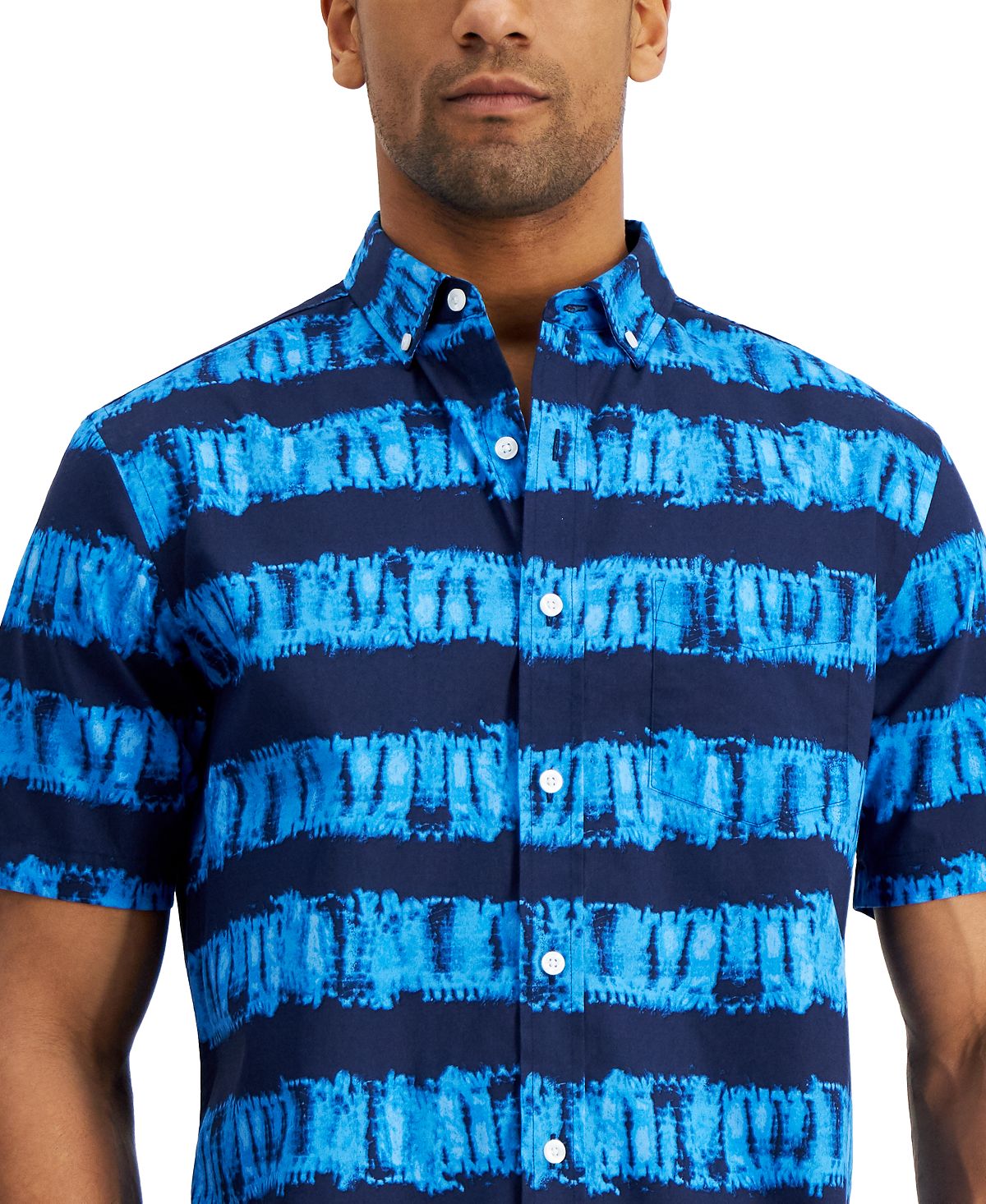 Camisa de popeline listrada Shibori masculina Club Room Regular Fit Azul Tamanho P
