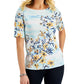 Karen Scott Blusa Feminina Ocean Breeze Estampa Floral Manga Cotovelo Azul Tamanho P