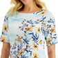 Karen Scott Blusa Feminina Ocean Breeze Estampa Floral Manga Cotovelo Azul Tamanho P