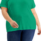 Blusa feminina Karen Scott de algodão com decote em V, verde, tamanho 2X
