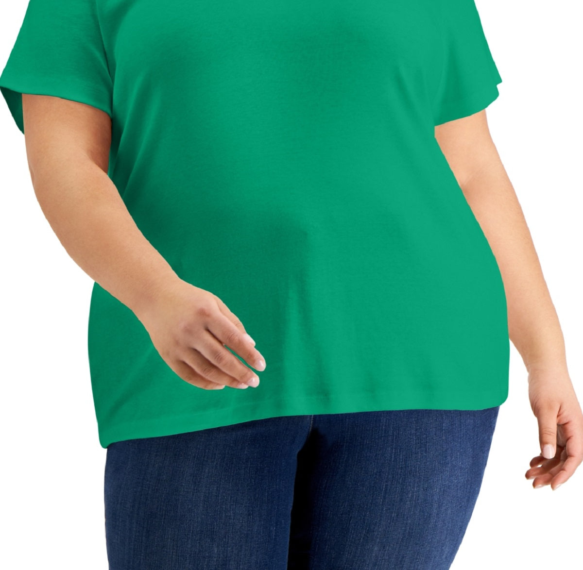Blusa feminina Karen Scott de algodão com decote em V, verde, tamanho 2X