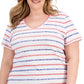 Camiseta feminina estampada com decote em V Karen Scott, vermelha, tamanho 1X