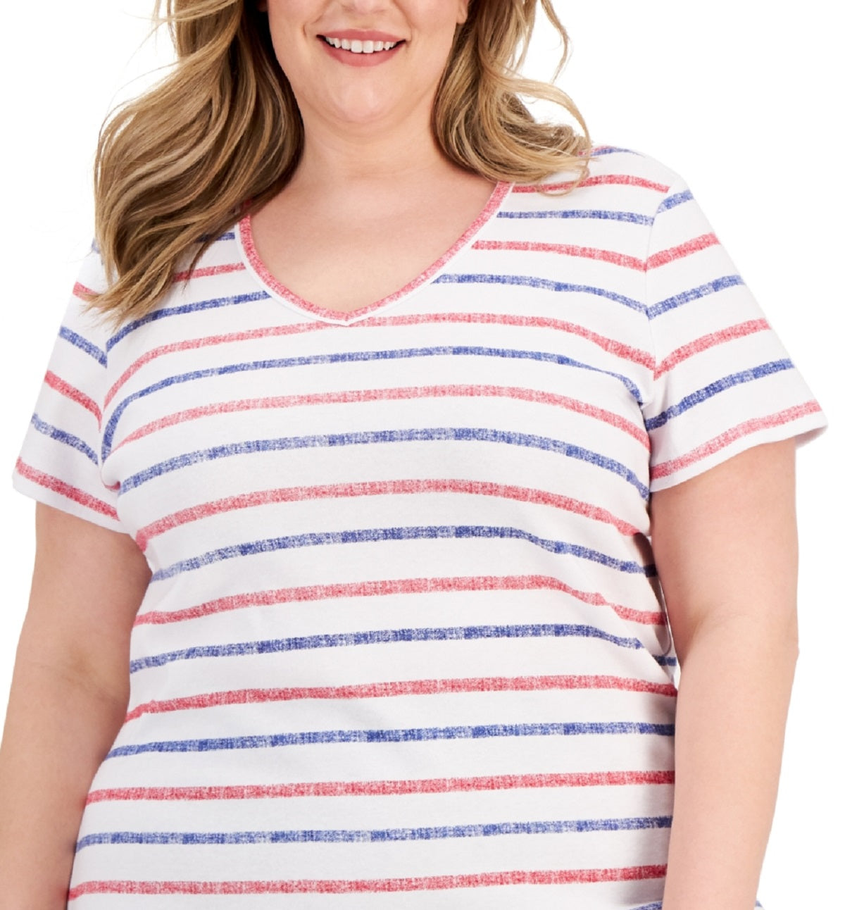 Camiseta feminina estampada com decote em V Karen Scott, vermelha, tamanho 1X