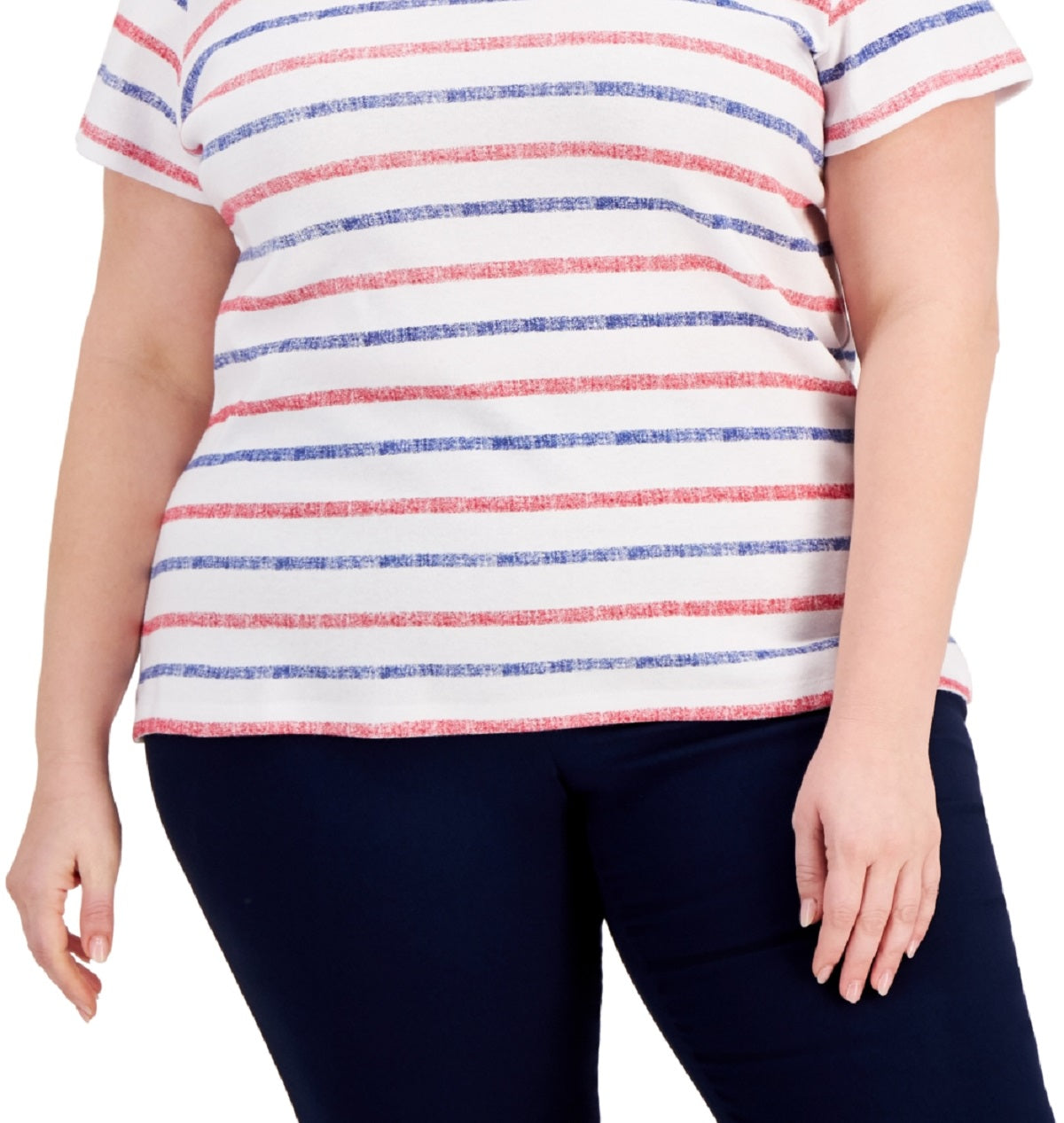 Camiseta feminina estampada com decote em V Karen Scott, vermelha, tamanho 1X