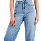 Calça jeans feminina estilo curvilíneo, cortada reta, tamanho 14, azul
