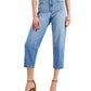 Calça jeans feminina estilo curvilíneo, cortada reta, tamanho 14, azul