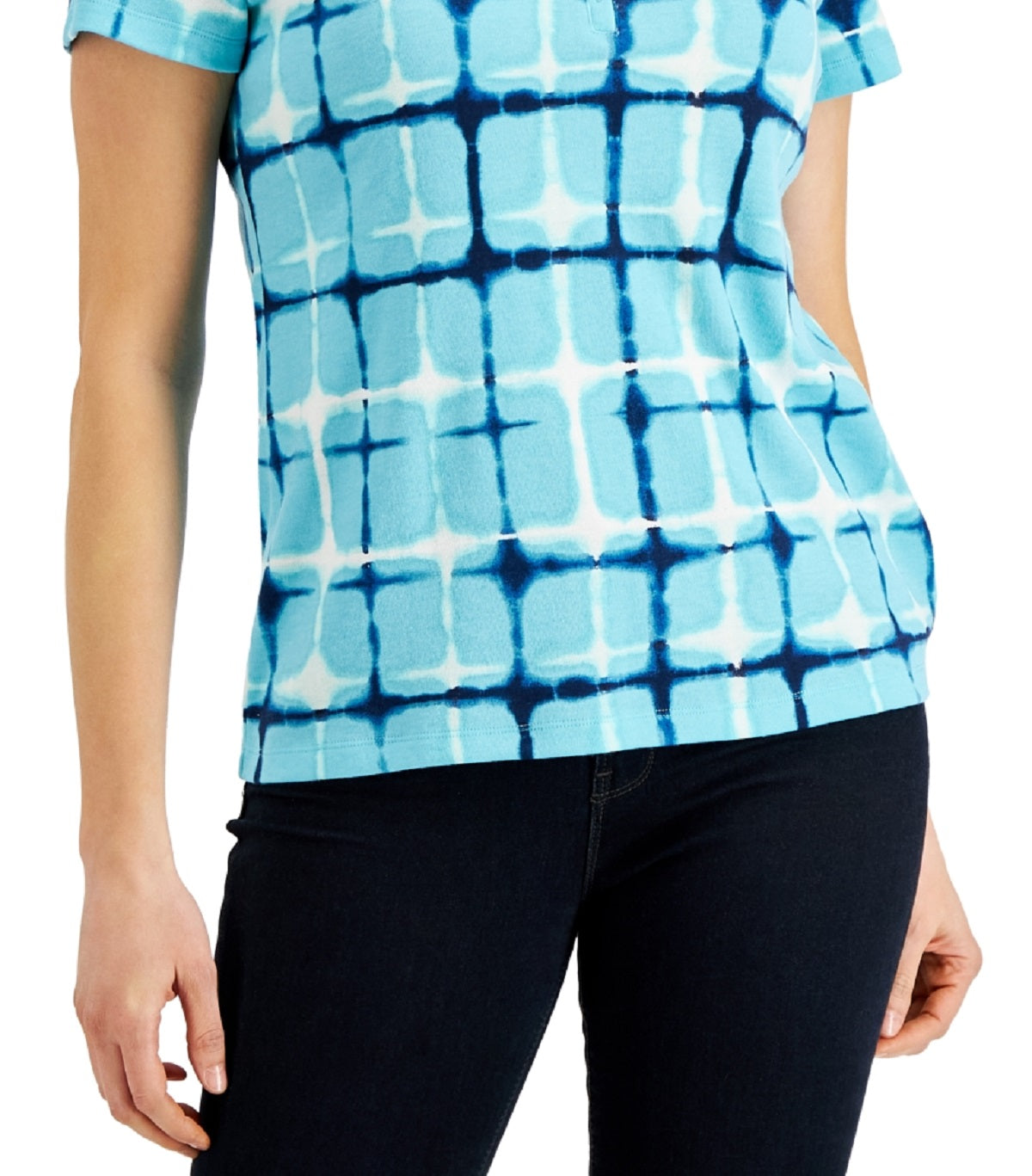 Karen Scott Blusa Henley Estampada Firecracker Feminina Azul Tamanho P