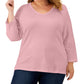 Karen Scott Blusa feminina com manga 3/4 e decote em V, rosa, tamanho 3X