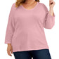 Karen Scott Blusa feminina com manga 3/4 e decote em V, rosa, tamanho 3X