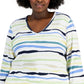 Blusa feminina Karen Scott Sasha Stripe com manga 3/4, verde, tamanho 2X