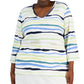 Blusa feminina Karen Scott Sasha Stripe com manga 3/4, verde, tamanho 2X