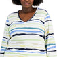 Blusa feminina Karen Scott Sasha Stripe com manga 3/4, verde, tamanho 4X