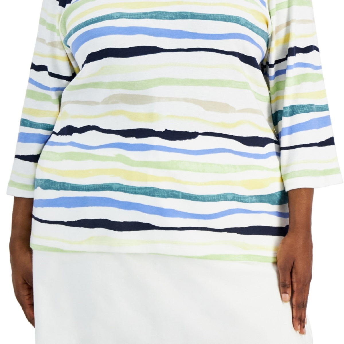 Blusa feminina Karen Scott Sasha Stripe com manga 3/4, verde, tamanho 4X