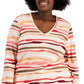 Blusa feminina Karen Scott Sasha Stripe manga 3/4 laranja tamanho 3X