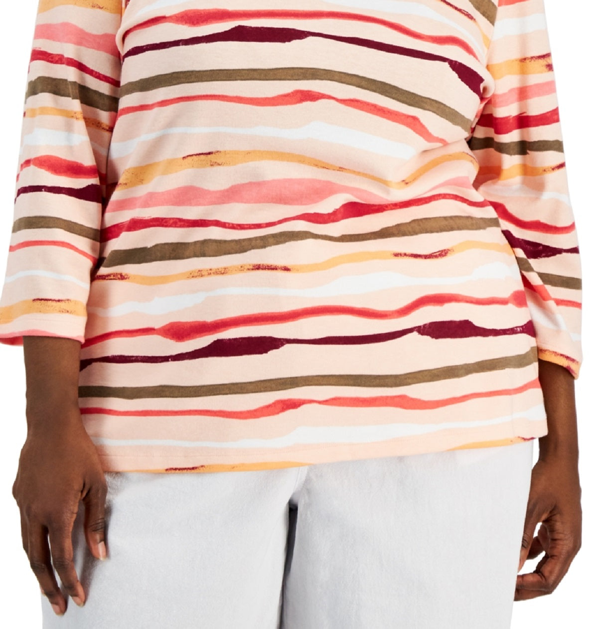 Blusa feminina Karen Scott Sasha Stripe manga 3/4 laranja tamanho 3X