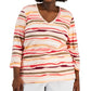 Blusa feminina Karen Scott Sasha Stripe manga 3/4 laranja tamanho 3X