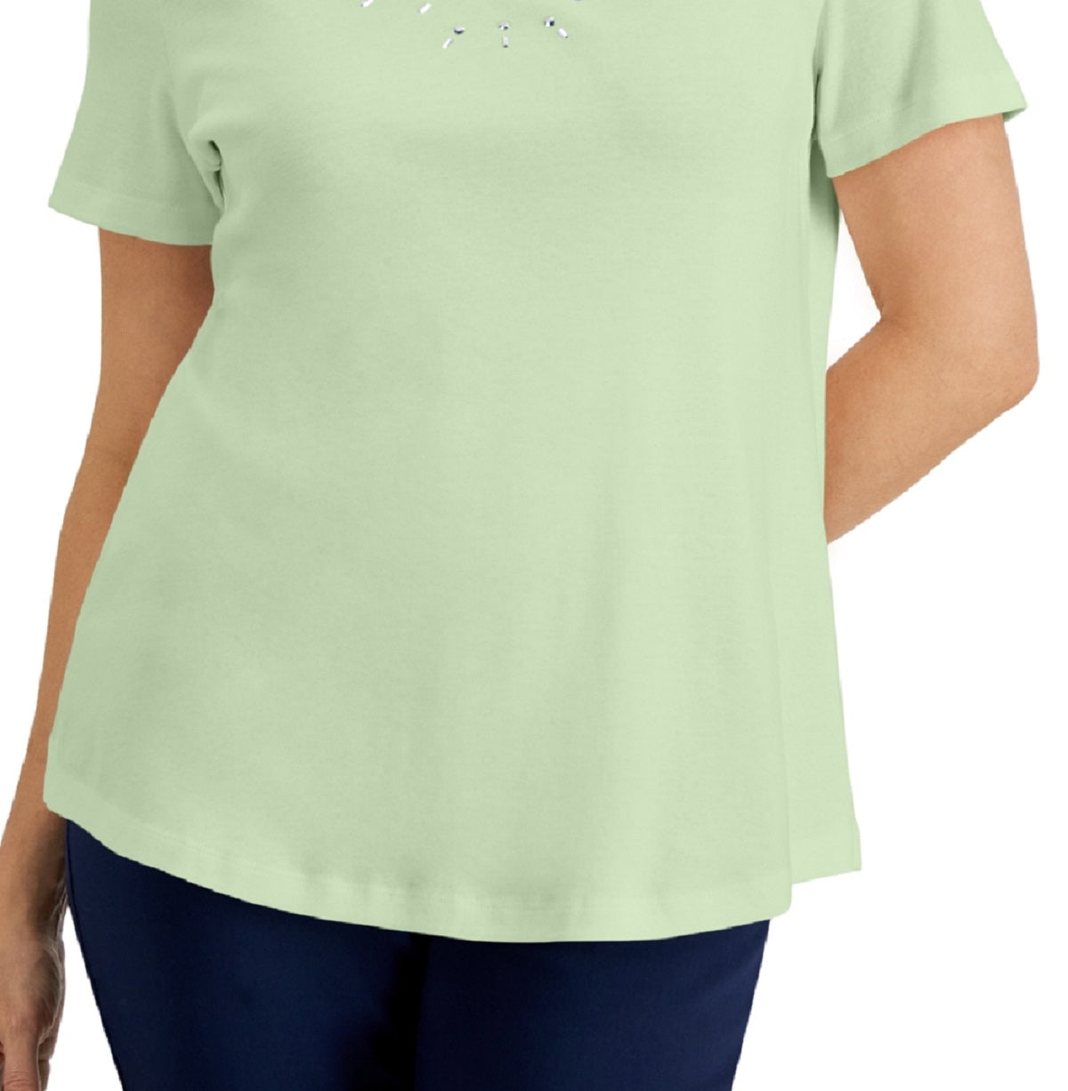 Karen Scott Top Feminino de Algodão com Tachas e Gola V Verde Tamanho Grande