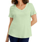 Karen Scott Top Feminino de Algodão com Tachas e Gola V Verde Tamanho Grande