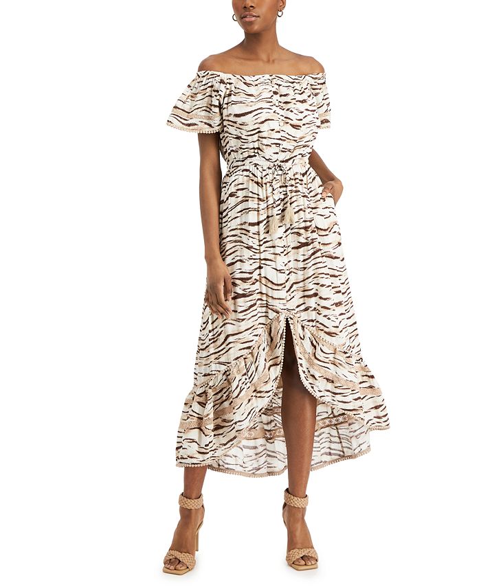 Vestido midi feminino com estampa de tigre da INC International Concepts, marrom, tamanho grande