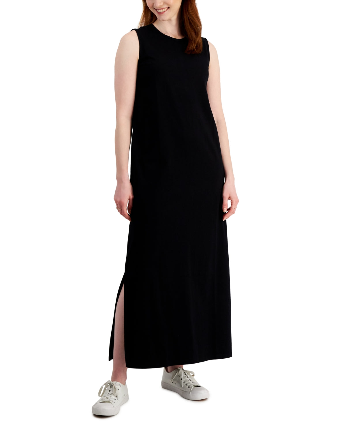 Vestido longo sem mangas de algodão feminino Style &amp; Co, preto, tamanho grande