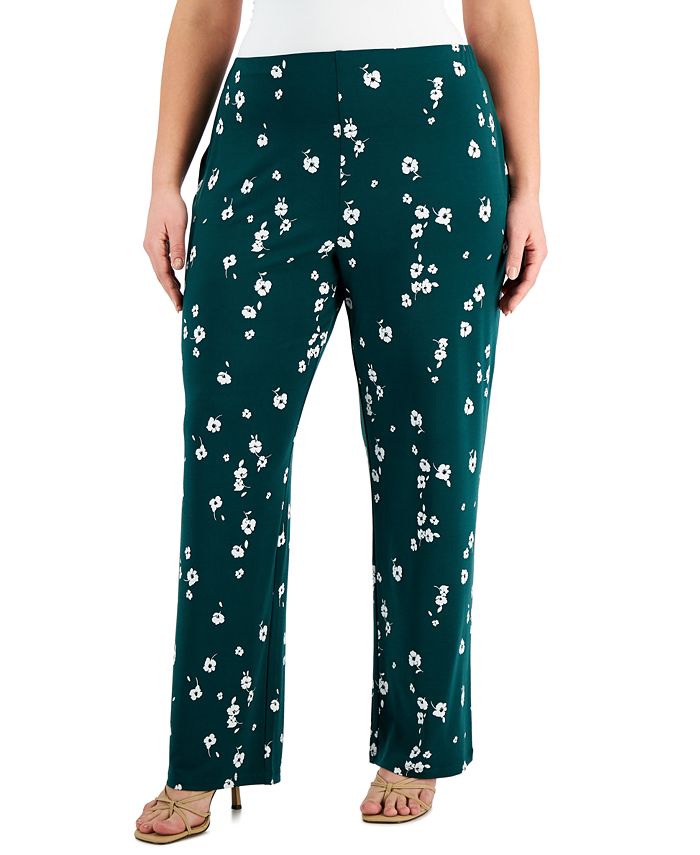 Calça Alfani Feminina Estampa Floral Verde Tamanho 3X