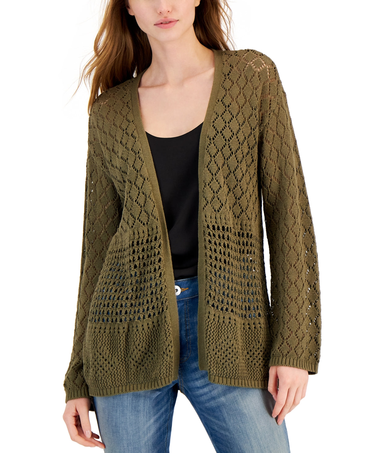 Cardigan de crochê feminino INC International Concepts, verde, tamanho X-S