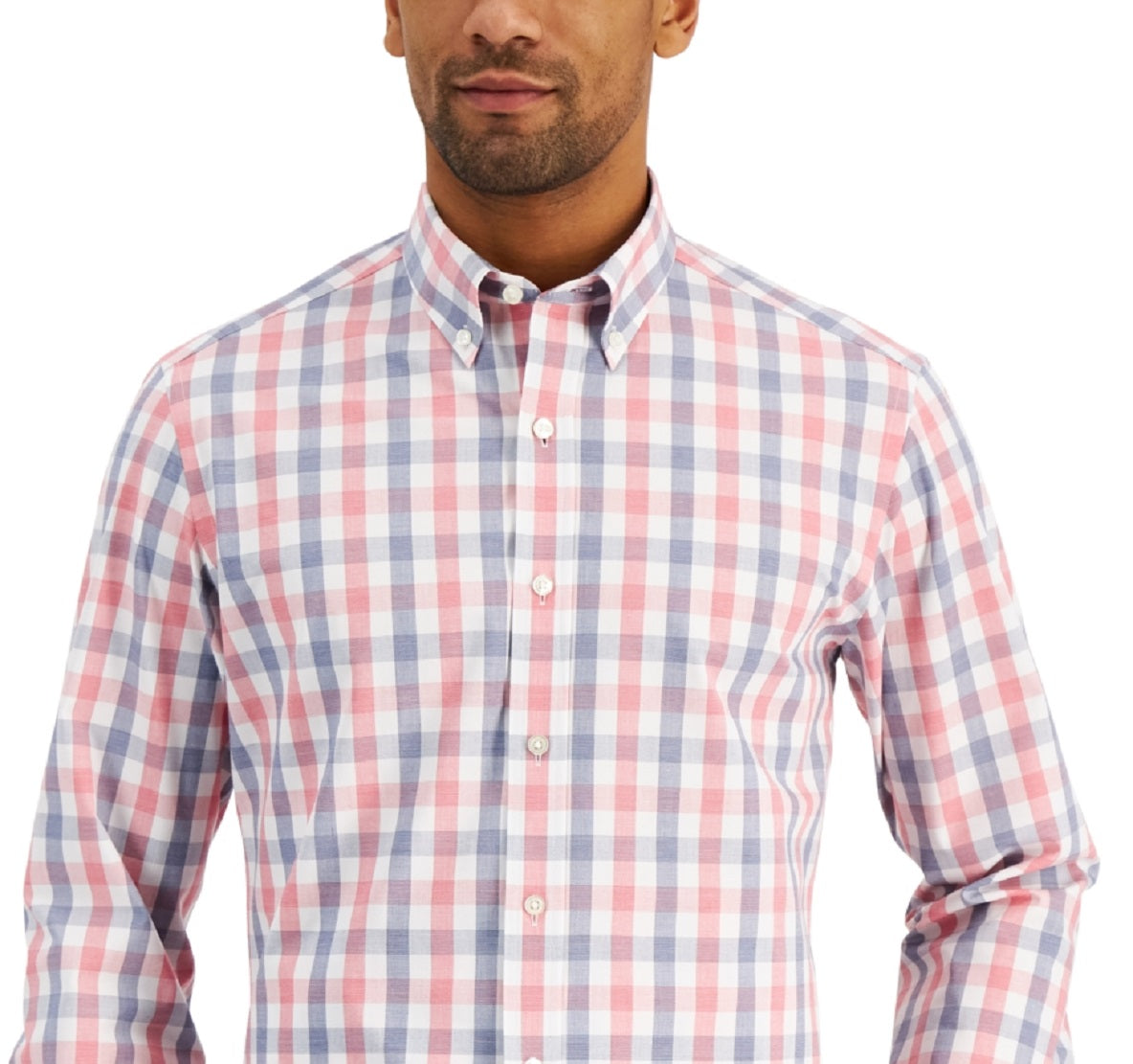 Camisa social masculina Club Room Slim Fit com elasticidade em 4 direções, xadrez, vermelha, tamanho grande