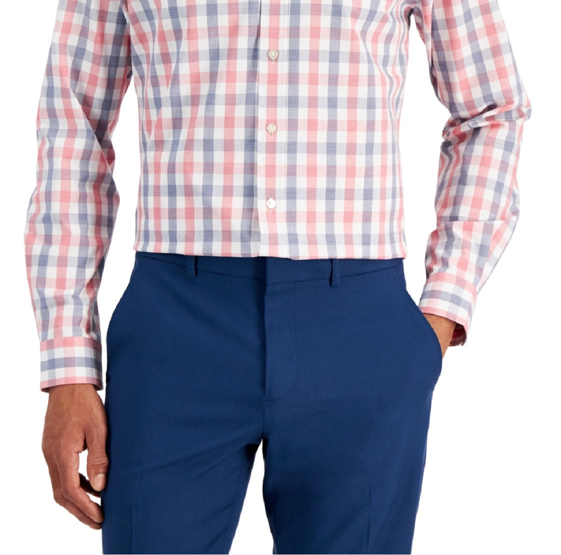 Camisa social masculina Club Room Slim Fit com elasticidade em 4 direções, xadrez, vermelha, tamanho grande