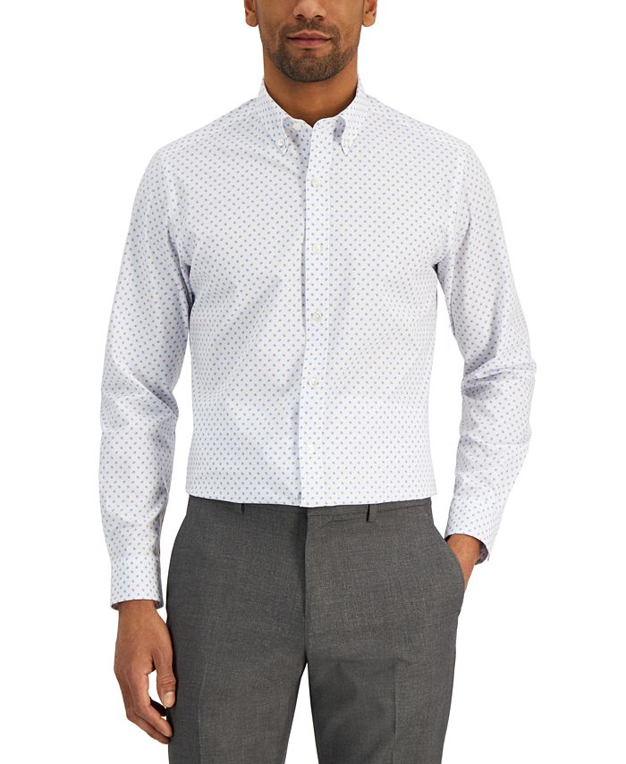 Camisa social masculina Club Room Slim Fit com elasticidade em 4 direções e estampa floral, branca, tamanho médio