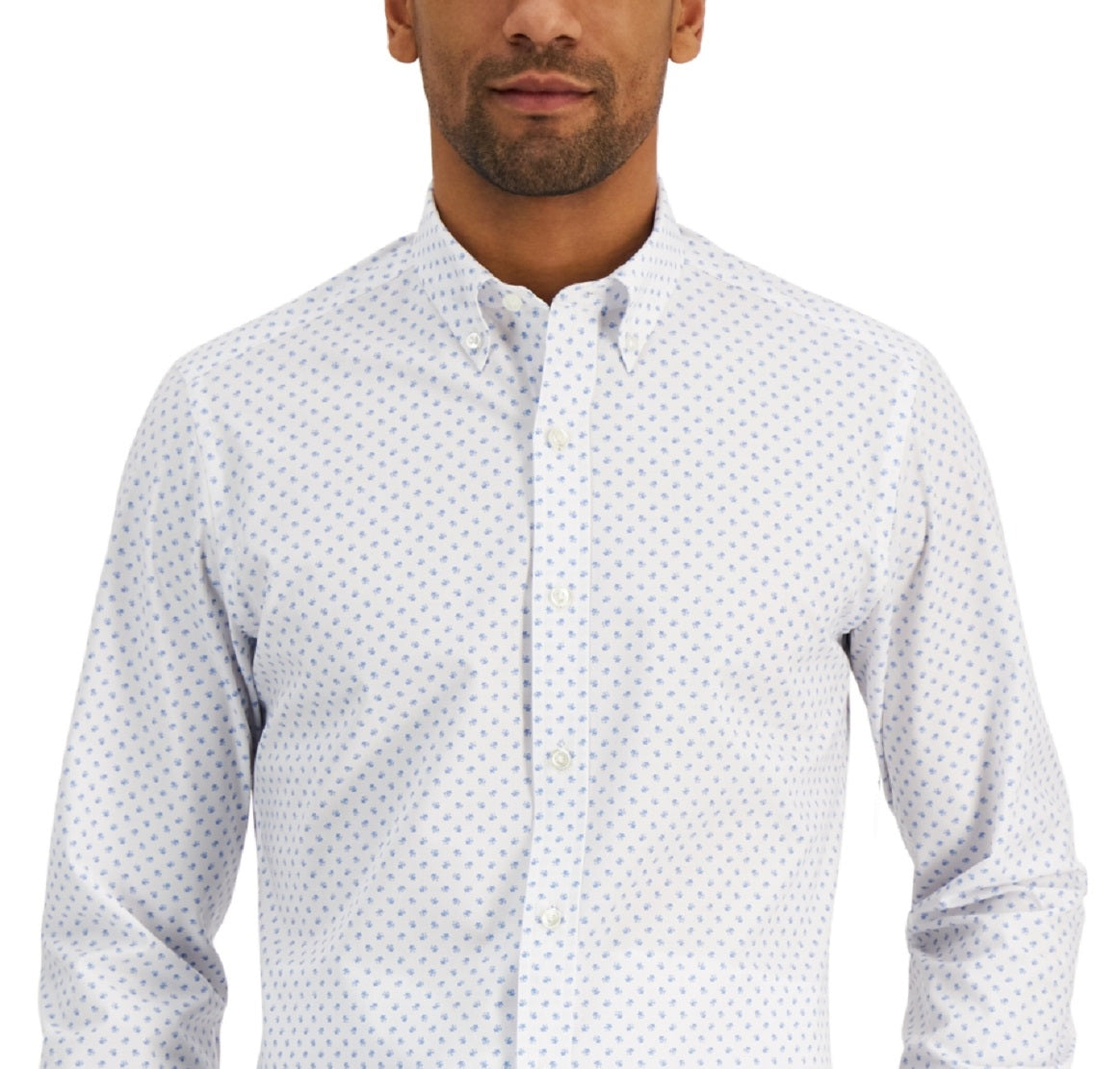 Camisa social masculina Club Room Slim Fit com elasticidade em 4 direções e estampa floral, branca, tamanho médio