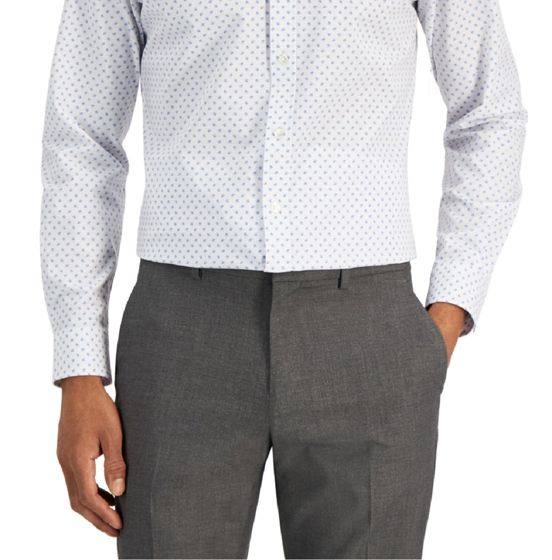 Camisa social masculina Club Room Slim Fit com elasticidade em 4 direções e estampa floral, branca, tamanho médio