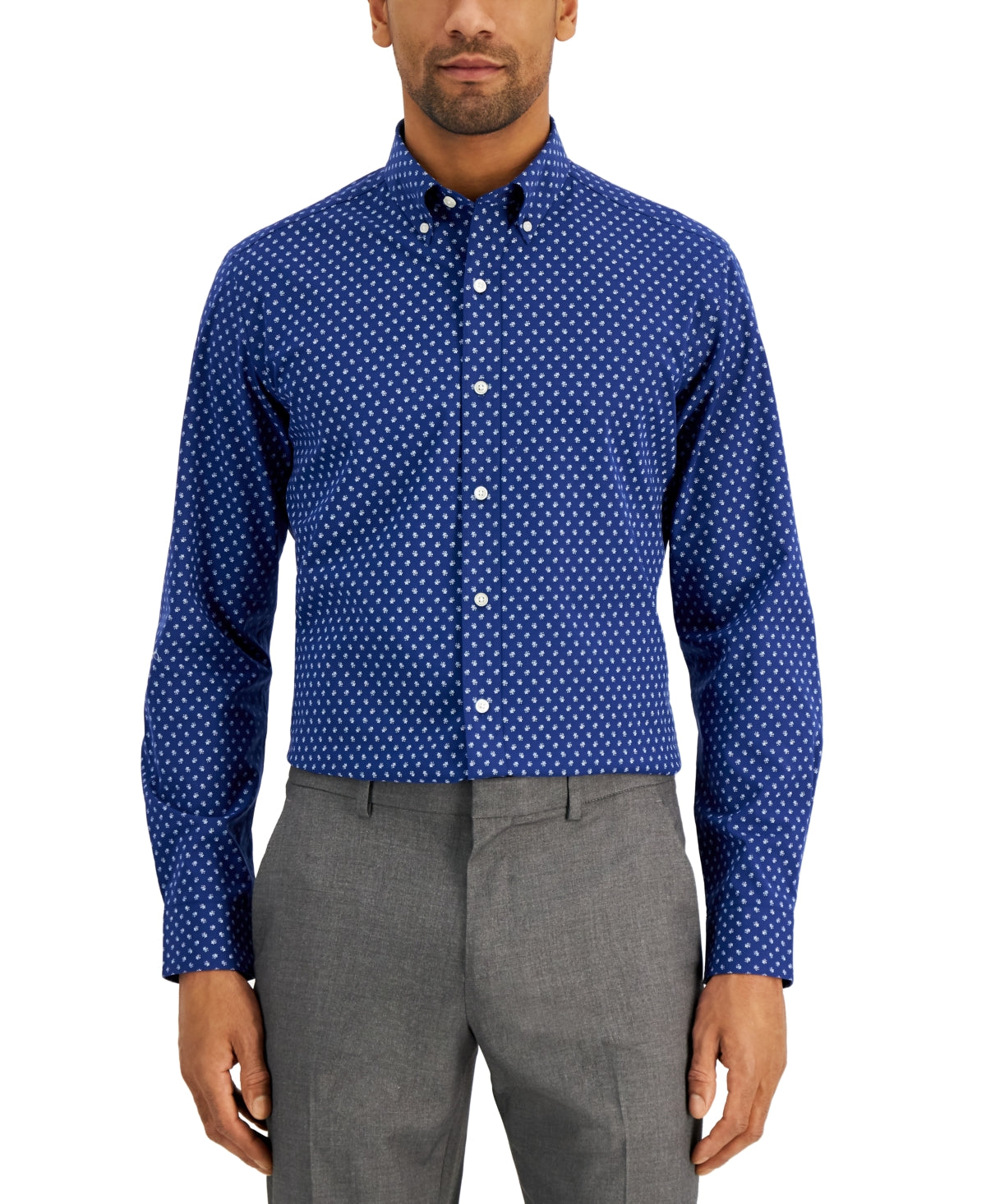 Camisa social masculina Club Room Slim Fit com elasticidade em 4 direções e estampa floral, tamanho grande, azul