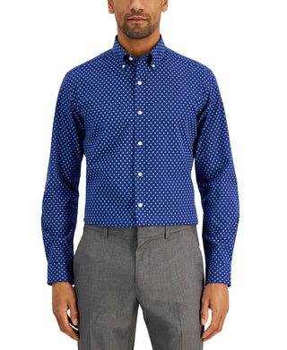 Club Room Men's Slim Fit 4 Way Stretch Ditsy Floral Dress Shirt Blue Size Large