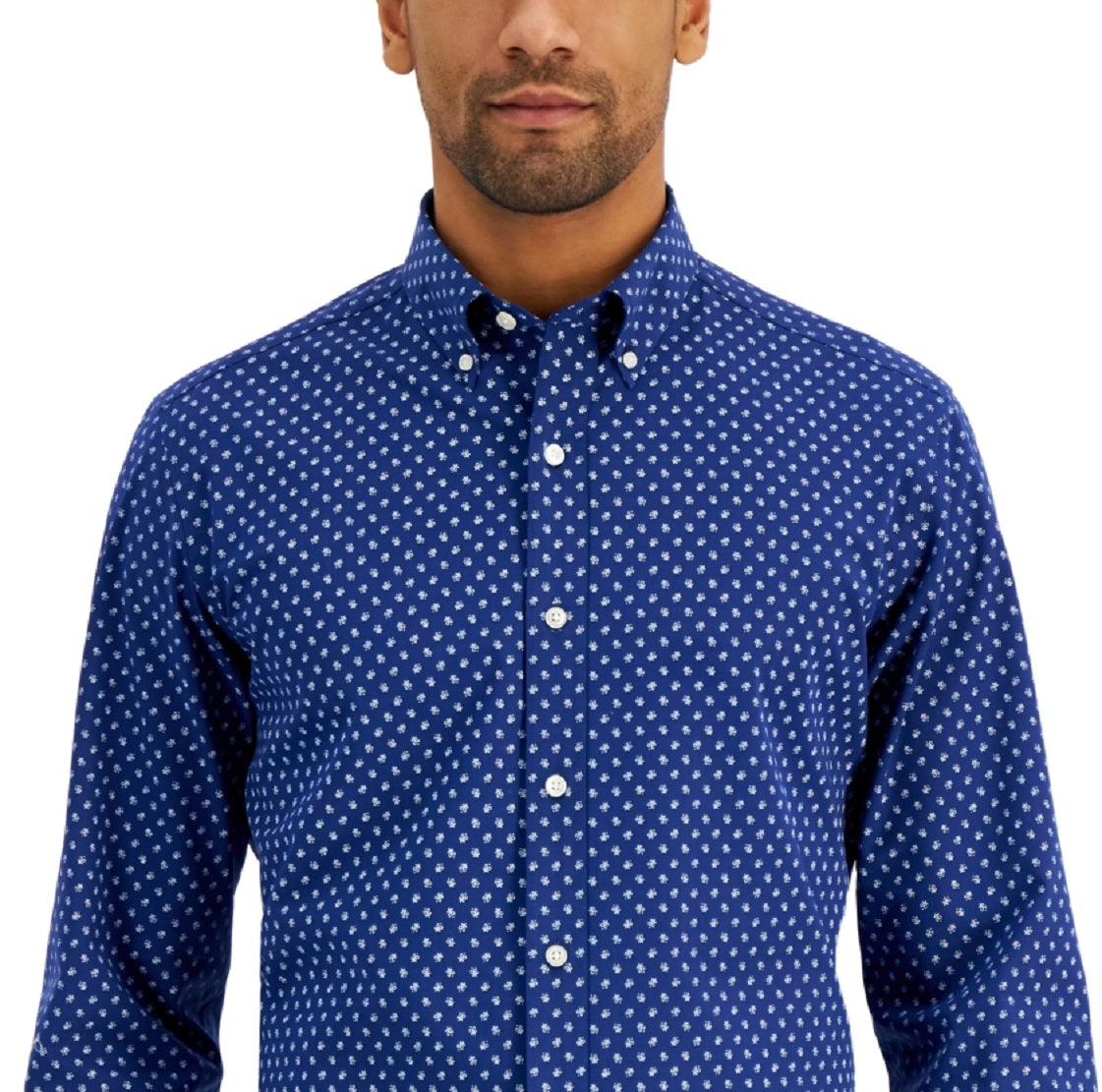Camisa social masculina Club Room Slim Fit com elasticidade em 4 direções e estampa floral, tamanho grande, azul