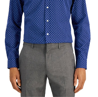 Club Room Men's Slim Fit 4 Way Stretch Ditsy Floral Dress Shirt Blue Size Large