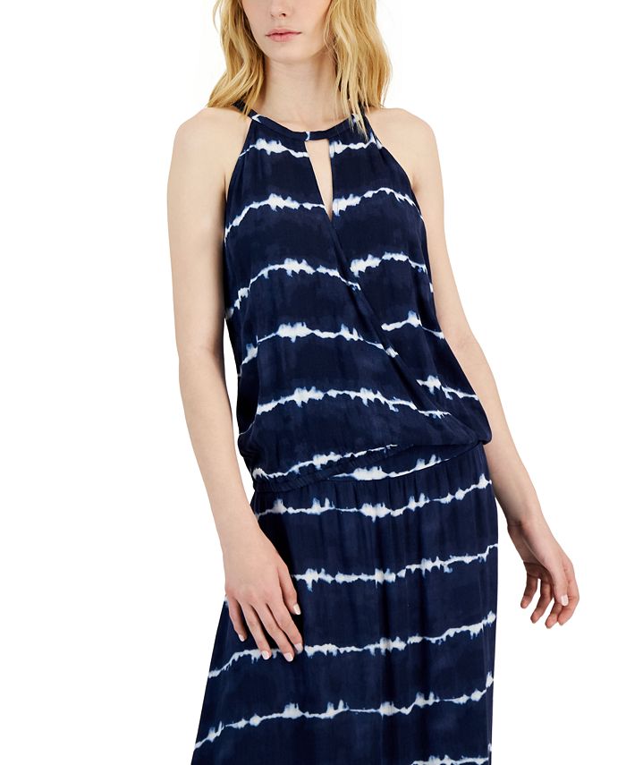Vestido feminino com listras tie-dye e alças finas da INC International Concepts, azul, tamanho pequeno