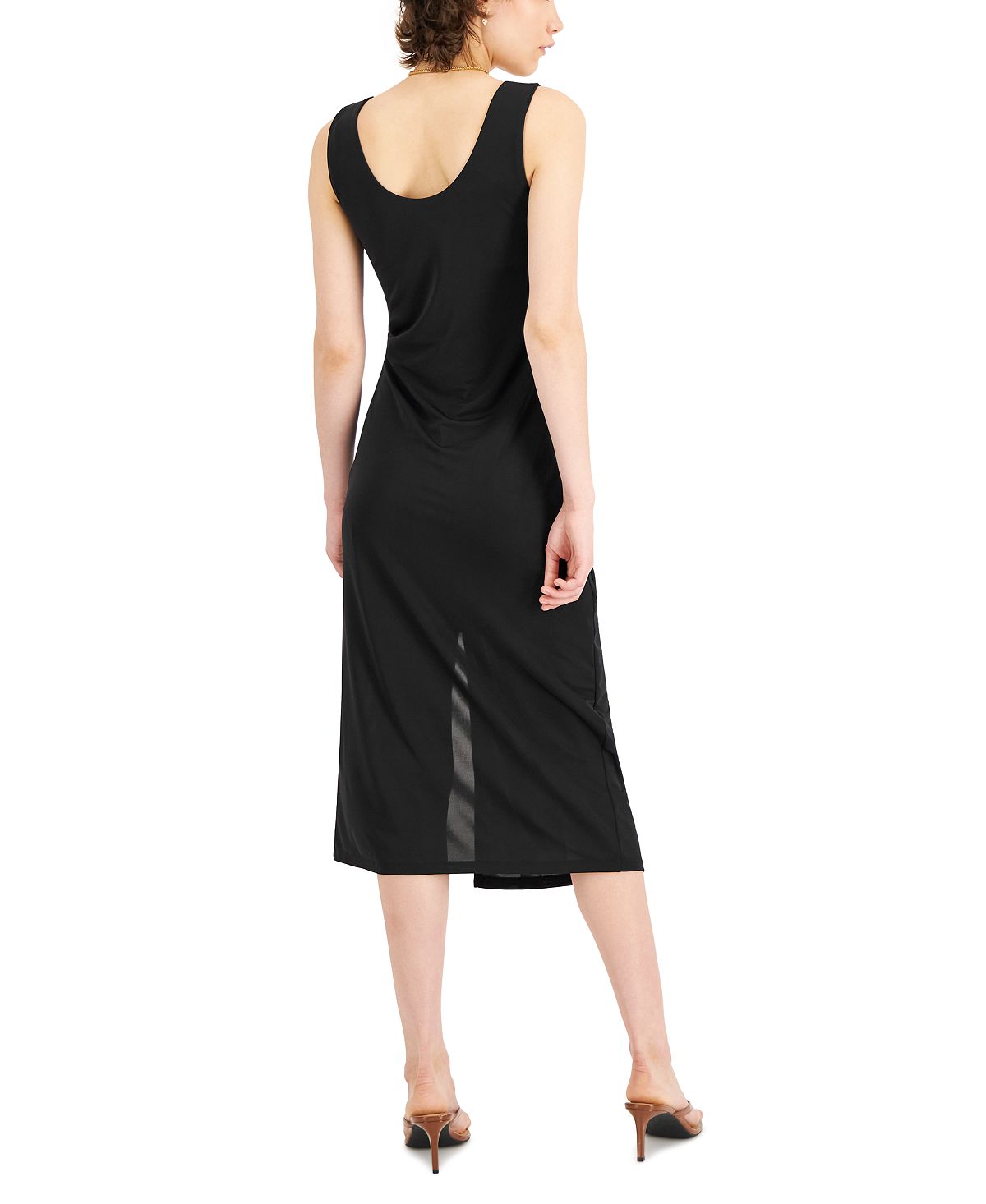 Vestido midi feminino com amarração frontal da INC International Concepts, preto, tamanho grande